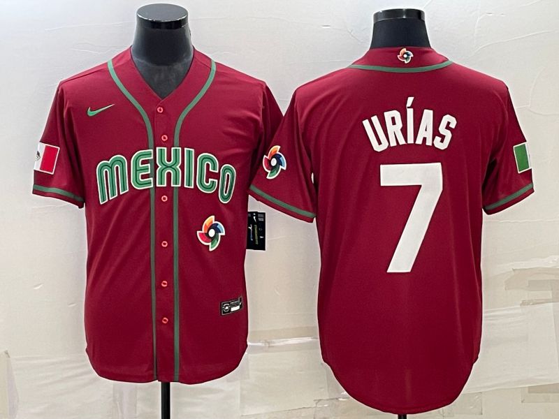Men 2023 World Cub Mexico 7 Urias Red Nike MLB Jersey35